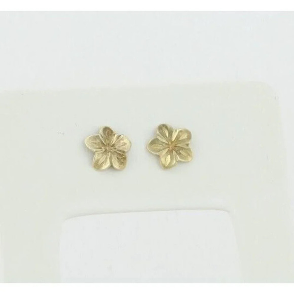 10k Yellow Gold Plumeria Flower Earrings Stud Post - Picture 5 of 8